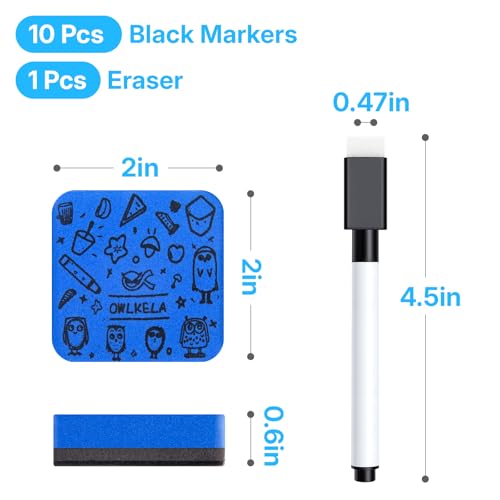 OWLKELA 10 Pcs Black Magnetic Dry Erase Markers with Eraser, Fine Tip Whiteboard Markers, Low Odor Dry Erase Set, White Board Markers for Office, Home, Classroom - size: 10 pieces