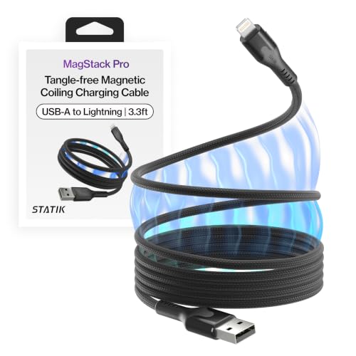 Statik MagStack USB A to iPhone Cable MFi Certified, Clutter-Free Magnetic Charging Cable, Anti-Tangle Phone Charger Cord, 12W, Compatible with iPhone & iPad, 3FT - color: Black, size: 3ft, style: USB-A to Lightning