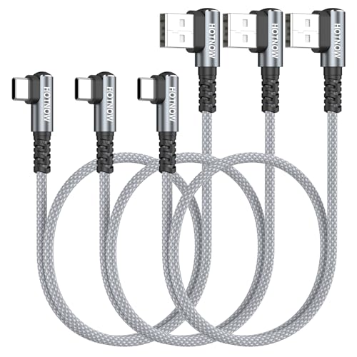 Short USB A to USB C Cable Right Angle [3Pack 1.5ft] Portable 90 Degree USB-C Fast Charging Cord Compatible with iphone 17 16 15, Samsung Galaxy S10 S9 S8 Plus Note 9 8 and Other Type c Devices - color: Grey+White, size: 1.5FT