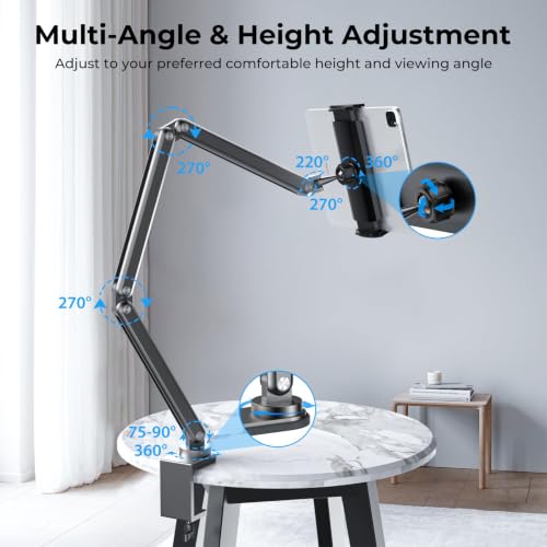 KU XIU Tablet Stand for Desk, Aluminum Alloy Foldable Tablet Arm Mount Holder Compatible with iPad 10/9th, iPad 13/12.9/11" M3 M4 M5 Pro Air, For Samsung Galaxy Tab & More 7-15.6" Tab Portable Monitor