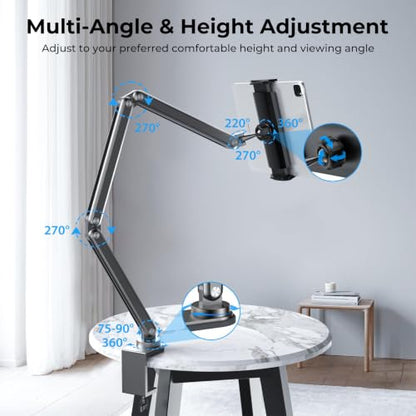 KU XIU Tablet Stand for Desk, Aluminum Alloy Foldable Tablet Arm Mount Holder Compatible with iPad 10/9th, iPad 13/12.9/11" M3 M4 M5 Pro Air, For Samsung Galaxy Tab & More 7-15.6" Tab Portable Monitor