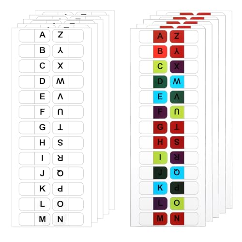 A-Z 26 Alphabet Tabs, Self Adhesive - White and Colorful Letters, 260 Pcs, 10 Sheets - color: Colorful