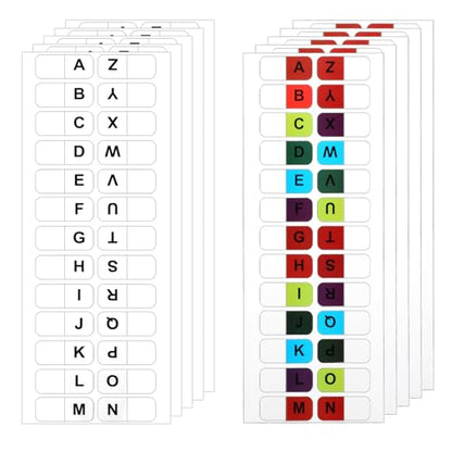 A-Z 26 Alphabet Tabs, Self Adhesive - White and Colorful Letters, 260 Pcs, 10 Sheets - color: Colorful