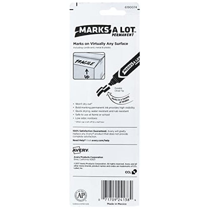 AVERY Marks-A-Lot Permanent Marker, Jumbo Desk-Style Size, Chisel Tip, Water and Wear Resistant, Black Marker (24138) (Pack of 2) - size: 1 Count (Pack of 2)
