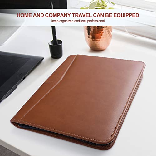 Padfolio/Portfolio, Leather Zippered Padfolio Portfolio Binder 5 x 8 Legal Writing Pad, Professional Business Portfolio for Men & Women, Card Holder, Notepad Clipboard Holder (Brown-9.5 * 6.5) - size: Brown-9.5x6.5x1 inch