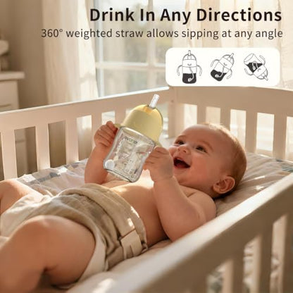 Evorie Tritan Weighted Straw Cup Baby Training Cup, Spill Proof, 7 Oz, 6M+ | BPA & BPS-Free, First learning cup, 360° drinking, Dishwasher safe, Durable Sippy Cup, Lemon Yellow - color: Lemon Yellow