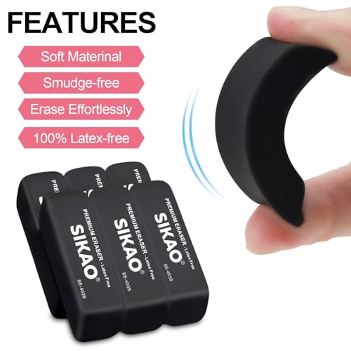 Black Erasers, 12 Pack Block Pencil Erasers | Latex-Free & Smudge-Free Beveled Rubber Erasers for School Supplies, Classroom, Office & Homework - style: Black