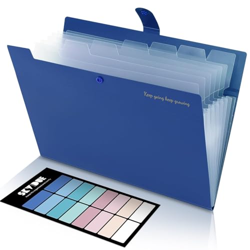 SKYDUE Accordion File Organizer, Expanding File Folder with 8 Pockets, Expandable Document Paper Receipt Organizer, Letter/A4 Size Filing Folder School Office Supplies Blue - color: Blue