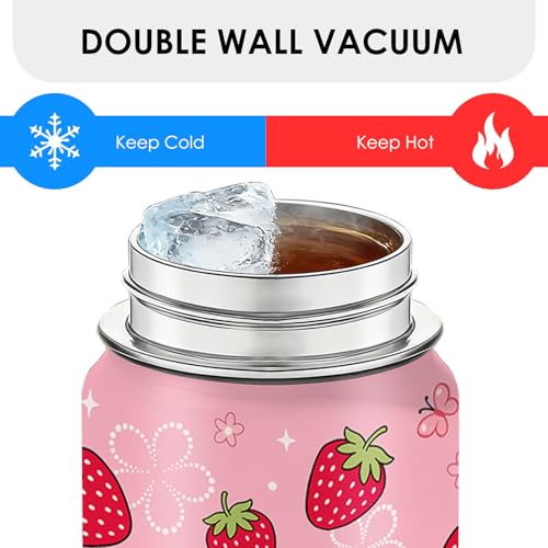 Strawberry Water Bottle 18 oz - Double Wall Vacuum Insulated Tumbler Coffee Cup Keeps Drinks Cold & Hot - Strawberries Festival Birthday Gifts for Strawberry Lovers Girls Women Sister - color: Strawberry