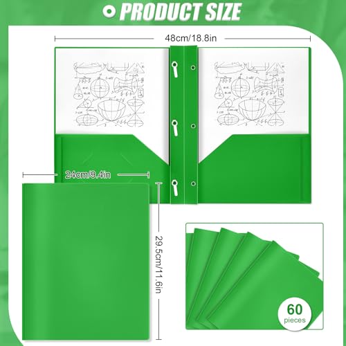 Yeaqee 60 Pcs Plastic Folders with Pockets and Prongs Plastic Folder 2 Pockets 3 Prongs with Business Card Slot Back to School Folders for Students, Teachers, Office Workers (Fresh Green) - color: Fresh Green