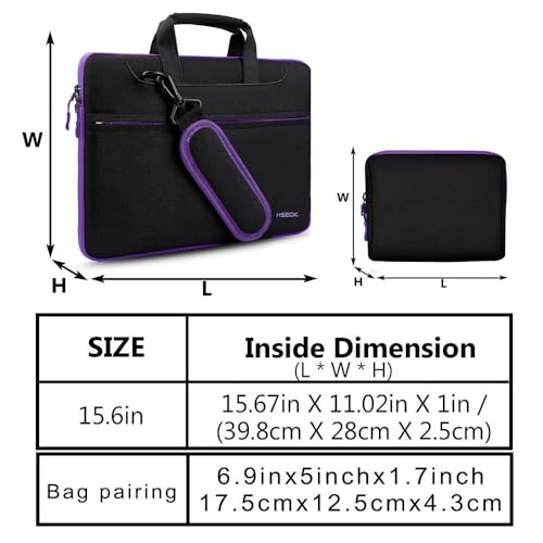 Hseok Laptop Shoulder Bag 15-15.6 inch Shockproof Water-Resistant HandBag with Small Case Compatible with MacBook Pro Neo 16" M5 M4 M3 M2 M1, Mac Pro Air 15", XPS 15/16, Most 15" 15.6" 16",BK-purple - color: Black-purple, size: 15"-15.6"