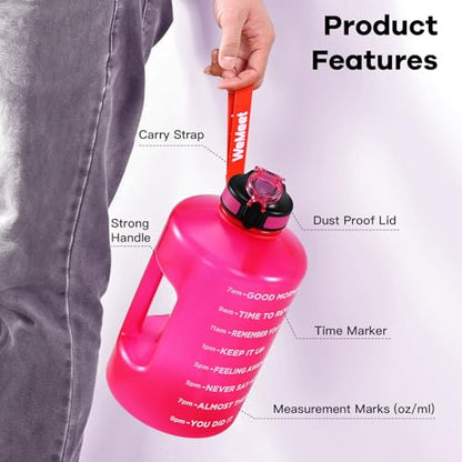 WEMEET Motivational Gallon Water Bottle, BPA Free, Large Sport Water Jug with Handle & Straw, for Fitness, Outdoor, Gym, Travel, Camping, Office (Pink) - color: Pink