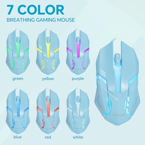CHONCHOW Blue Keyboard and Mouse Combo, 87 Keys TKL USB Wired LED Light Up Backlit Keyboard, 800-3200 DPI RGB Mouse, Blue Mouse and Keyboard Combo for PS4 PS5 PC Laptop Mac Computers, Main White