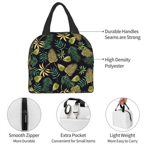 Imiss Tropical Palm Leaves Insulated Lunch Bag Hawaii Hawaiian Green Leaves Plants Exotic Reusable Lightweight Lunch Cooler Bag with Front Pocket for Picnic Work Office - color: Tropical Palm Leaves