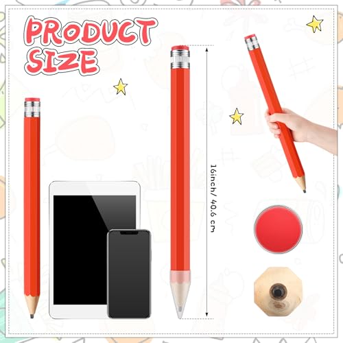 16 Inch Wooden Large Jumbo Pencils Giant Big Funny Wood Pencil with Cap and Eraser Fun Novelty Gifts for Kids School Kindergarten Home Office Prop Supplies(Red) - color: Red