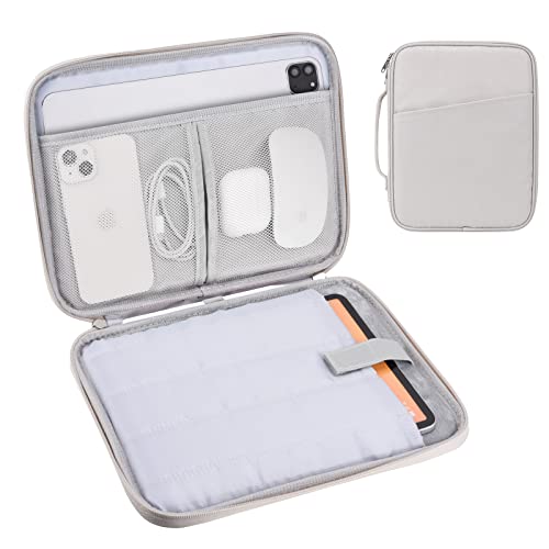 Tablet Sleeve 9-11", Fits iPad Pro 11" M5/M4, Slim Case Friendly | Water-repellent nylon, padded; fits Samsung Galaxy Tab S9/S8; pockets for charger & earbuds — 7 oz, commute & travel ready. - color: White Gray, size: 9-11