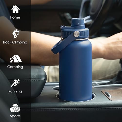 Insulated Stainless Steel Water Bottle 32oz, Vacuum Chug Lid Travel Tumbler for Men Friends Dad Brothers, Birthday Christmas Fathers Day (Royal Blue) - color: Solid Color 1
