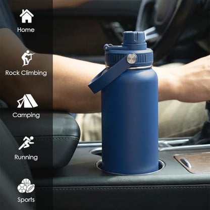 Insulated Stainless Steel Water Bottle 32oz, Vacuum Chug Lid Travel Tumbler for Men Friends Dad Brothers, Birthday Christmas Fathers Day (Royal Blue) - color: Solid Color 1