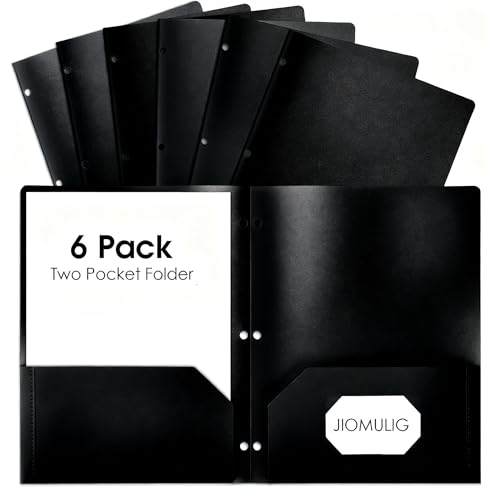 Black Folders with Pockets Plastic File Folder for Home School Office Heavy Duty Filing Supplies with Index Tabs for Student Teacher Organizing Documents Filing Cabinet Report 6 Pack - color: Black
