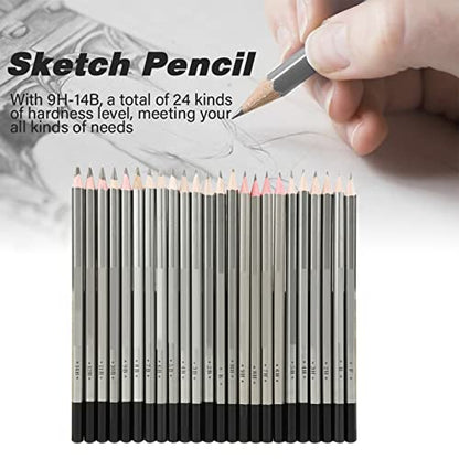 24pcs Graphite Pencils, Drawing Pencils Set, Drawing Pencils 2B 4B 6B B 3B 5B 7B 8B 9B 10B 11B 12B 14B 9H 8H 7H 6H 5H 4H 2H H HB