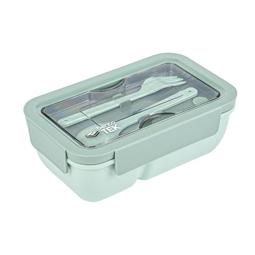 Restaurantware-Bento Tek 28.7 Ounce Bento Box, 1 Reusable Lunch Container - With Fork And Spoon, Does Not Contain BPA, Green Plastic Reusable Lunch Box, Microwavable, Dishwashable - size: 1 Count, style: 29 oz - Green