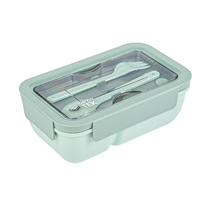 Restaurantware-Bento Tek 28.7 Ounce Bento Box, 1 Reusable Lunch Container - With Fork And Spoon, Does Not Contain BPA, Green Plastic Reusable Lunch Box, Microwavable, Dishwashable - size: 1 Count, style: 29 oz - Green