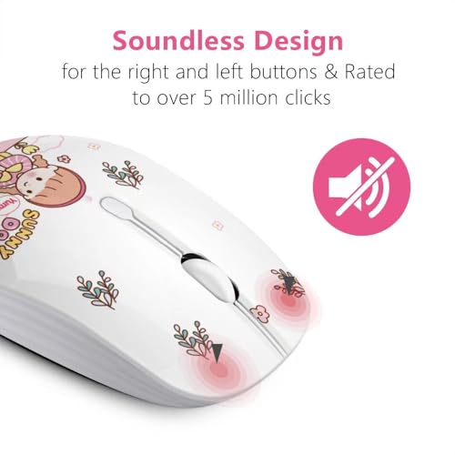 JUHOO Wireless Mouse with Nano Receiver for PC, Laptop, Notebook, Computer, MacBook, Less Noise, Portable Mobile Optical Mice - style: Rabbit & Girl