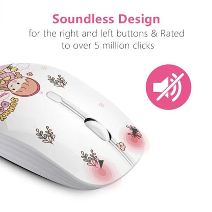 JUHOO Wireless Mouse with Nano Receiver for PC, Laptop, Notebook, Computer, MacBook, Less Noise, Portable Mobile Optical Mice - style: Rabbit & Girl