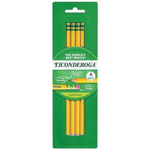 Ticonderoga Wood-Cased Pencils, Pre-Sharpened, 2 HB Soft, Yellow, 4 Count