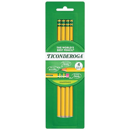 Ticonderoga Wood-Cased Pencils, Pre-Sharpened, 2 HB Soft, Yellow, 4 Count