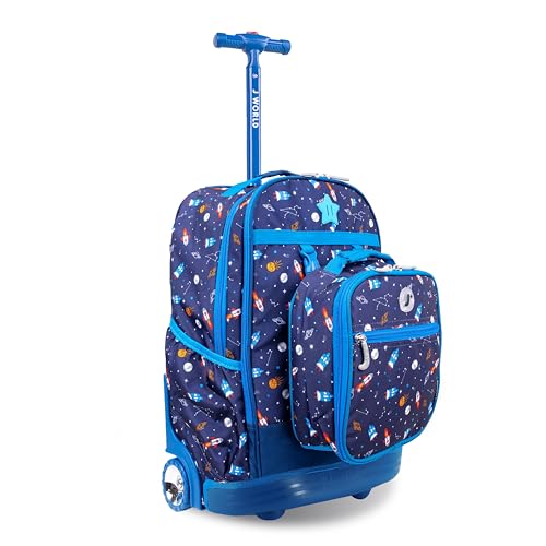 J World Duo Kids Rolling Backpack With Lunch Box Set. School Bookbag on Wheels, Spaceship - color: Spaceship