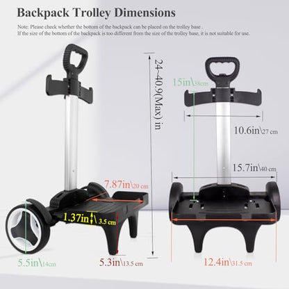 Backpack Trolley Wheeled Cart with Edge Guard Base Noiseless Big Wheels Aluminium Alloy Folding Hand Truck with Luggage Strap for Universal Backpacks Luggage cart for Teenagers,Adults,School,Travel - size: Noiseless Large Wheels with Edge Guard