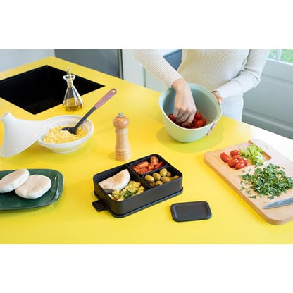 Brabantia Make & Take Bento Lunch Box (Dark Gray) 2 Compartments & Lidded Pot, Lift-Out Tray Divider, BPA-Free, Airtight Snap Locks, Microwave & Freezer Safe, Travel Meal Prep Container, 68oz - color: Dark Gray, style: Bento Lunch Box