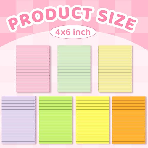Lined Sticky Notes 4 x 6 Inches, 15 Pads, 375 Sheets, 7 Soft Pastel Colors, Self-Stick Note Pads, Large Rectangular Sticky Notes with Lines, Super Adhesive for Office, School, Home & Planner - size: 4x6 inch