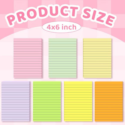 Lined Sticky Notes 4 x 6 Inches, 15 Pads, 375 Sheets, 7 Soft Pastel Colors, Self-Stick Note Pads, Large Rectangular Sticky Notes with Lines, Super Adhesive for Office, School, Home & Planner - size: 4x6 inch