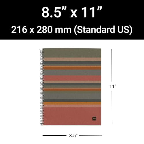 ROARING SPRING M MiquelRius 100% Recycled Collection, Lined 4 Subject Notebook,11" x 8.5", 120 Perforated Sheets, Colored Sections, 3 Hole Punched, Eco Stripes Cardboard Cover