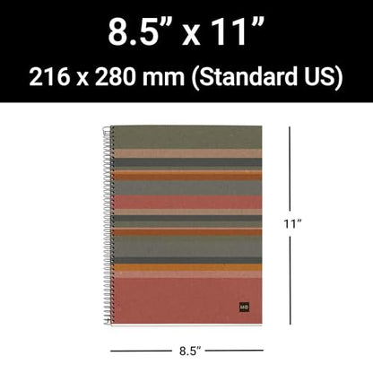 ROARING SPRING M MiquelRius 100% Recycled Collection, Lined 4 Subject Notebook,11" x 8.5", 120 Perforated Sheets, Colored Sections, 3 Hole Punched, Eco Stripes Cardboard Cover