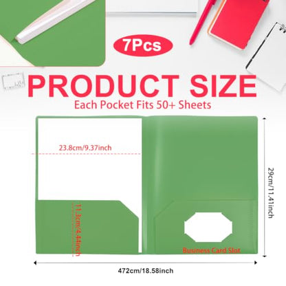 7 Pack Green Plastic Folders with Pockets, 2 Pocket Folders Bulk, Plastic Paper File Folders with Card Slot for Back to School Home Office File Letter Size Paper - color: Green