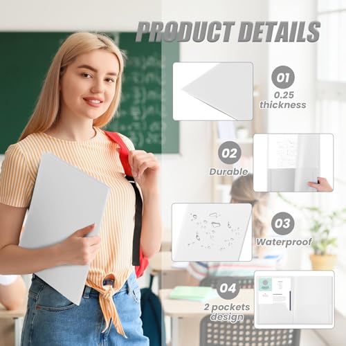Gueevin 150 Pcs Plastic Folders with Pockets, Two Pocket Folder Fit 8.5 x 11 Inch Letter Size Paper, Heavy Duty School Folders Business Card Holder for Home Office School Bussiness (White) - color: White