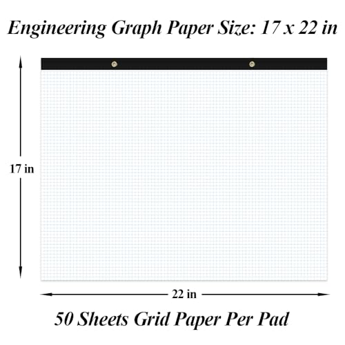 (2-Pack) Large Engineering Graph Paper Pad - 22" x 17" Grid Paper Notepad, 4"x4" Blue Grid 100 Sheets/200 Pages Paper for Engineer Architect Designer Mathematician Draftsman - size: 2-Pack, style: 22" x 17"