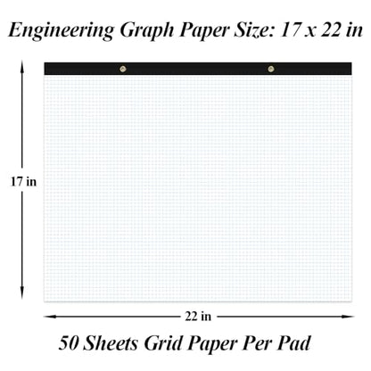 (2-Pack) Large Engineering Graph Paper Pad - 22" x 17" Grid Paper Notepad, 4"x4" Blue Grid 100 Sheets/200 Pages Paper for Engineer Architect Designer Mathematician Draftsman - size: 2-Pack, style: 22" x 17"