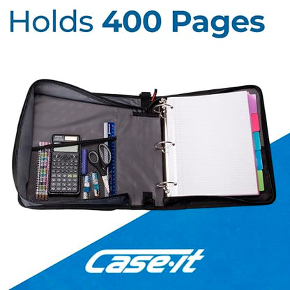 Case-it 2 Inch 3 O-Ring Zipper Binder with Padded Laptop Case Workstation, Shoulder Strap, LT-117, Black - color: D Black / Multi, size: 1 Pack