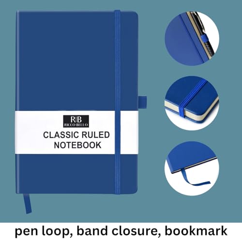 RICCO BELLO Lined Journal Notebook, Royal Blue, 5.7 x 8.4-Inches | Faux Leather Hardcover, Pen Holder, College Ruled, 96 Sheets / 192 Pages, For Work & Notes - color: Royal Blue