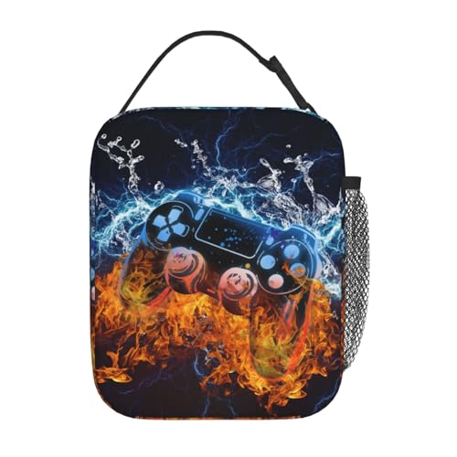 Video Game Lunch Box Fire and Water Game Lunch Bag Insulated Portable Reusable Lunch Tote Kit Waterproof Cooler Bag for Men Women Picnic Office Collega Travel Working - color: Games