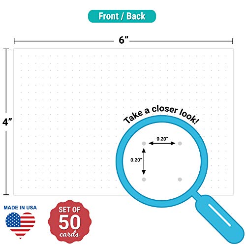 321Done Dot Grid Index Cards, Dot Pattern - Made in USA - Large 4x6 (Set of 50) Dot Bullet 0.20 Double-Sided Planner Journal, Planning Graph Ruled Thick Heavy Duty Cardstock, White - color: Dots - Smaller 0.20" Grids, size: Standard (4" x 6")