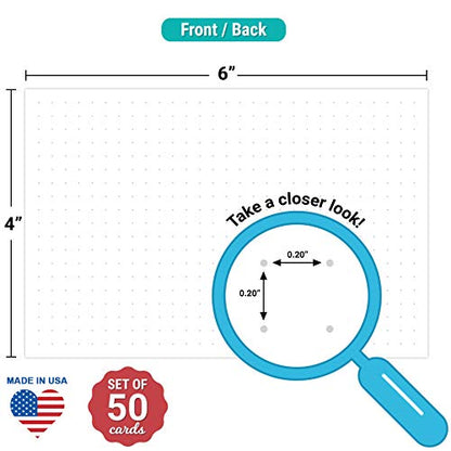 321Done Dot Grid Index Cards, Dot Pattern - Made in USA - Large 4x6 (Set of 50) Dot Bullet 0.20 Double-Sided Planner Journal, Planning Graph Ruled Thick Heavy Duty Cardstock, White - color: Dots - Smaller 0.20" Grids, size: Standard (4" x 6")