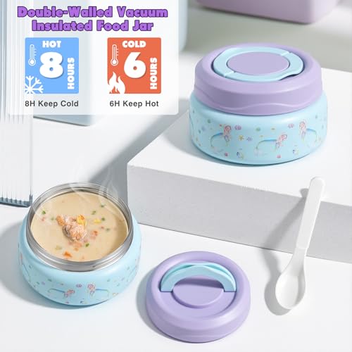 Bento Lunch Box for Kids with 7oz Soup Thermo,Insulated Stainless Steel Kids Water Bottle with Straw and Insulated Lunch Bag,Leak-Proof Lunch Food Container with Ice Pack for School(Purple-Mermaid) - color: Purple-Mermaid