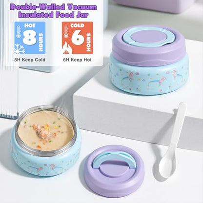 Bento Lunch Box for Kids with 7oz Soup Thermo,Insulated Stainless Steel Kids Water Bottle with Straw and Insulated Lunch Bag,Leak-Proof Lunch Food Container with Ice Pack for School(Purple-Mermaid) - color: Purple-Mermaid