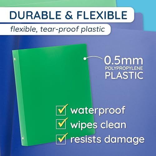 Blue Summit Supplies 6 Pack 3-Ring Plastic Binder, 1-Inch Flexible Binder, Soft Cover with Pocket, Assorted Colors with Blue, Green, and Purple Bendable Binders