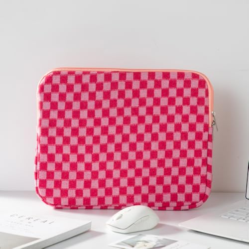 Puffy Laptop Sleeve 11-12 inch, Cute Knitted Protective Carrying Case for Women & Men, Compatible with iPad Pro 11-Inch M5, 12 Inch Tablets Notebook (Checkered Red) - color: Checkered Red, size: 11-12 inch